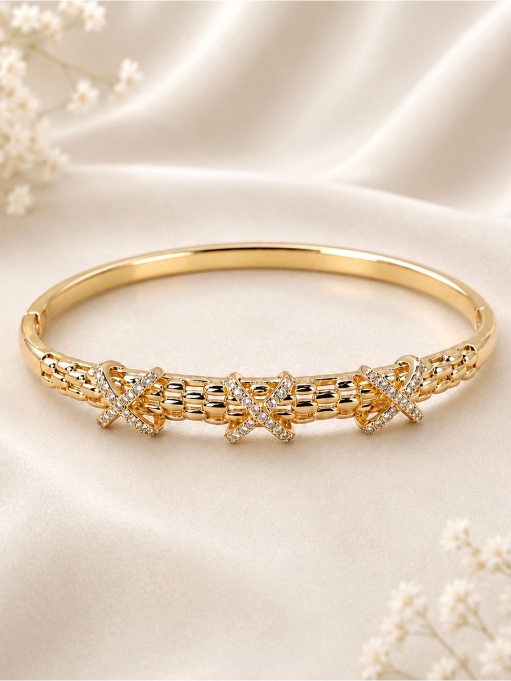 CZ X Bangle Bracelet 14K Gold Plated -. Eternal Grace Collection- Brand New